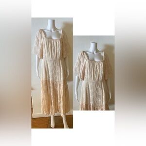 Dress LA VIE REBECCA TAYLOR BEIGE EMBROIDERED SIZE LARGE